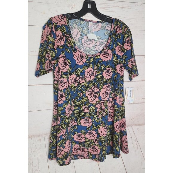 Lularoe XXS Pink Floral Crew Neck Shirt - Short Sleeve Polyester/Spandex Top - Picture 3 of 14